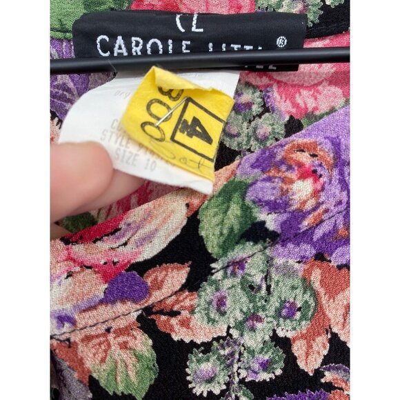 Carole Little Vintage Maxi Prairie Floral Dress Peplum Tied DROP Waist Front SIZ - Picture 5 of 6